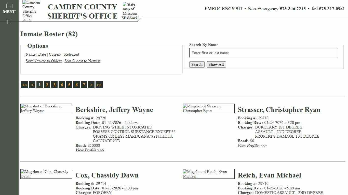 Inmate Roster - Current Inmates Booking Date Descending - Camden County Missouri Sheriff's Office