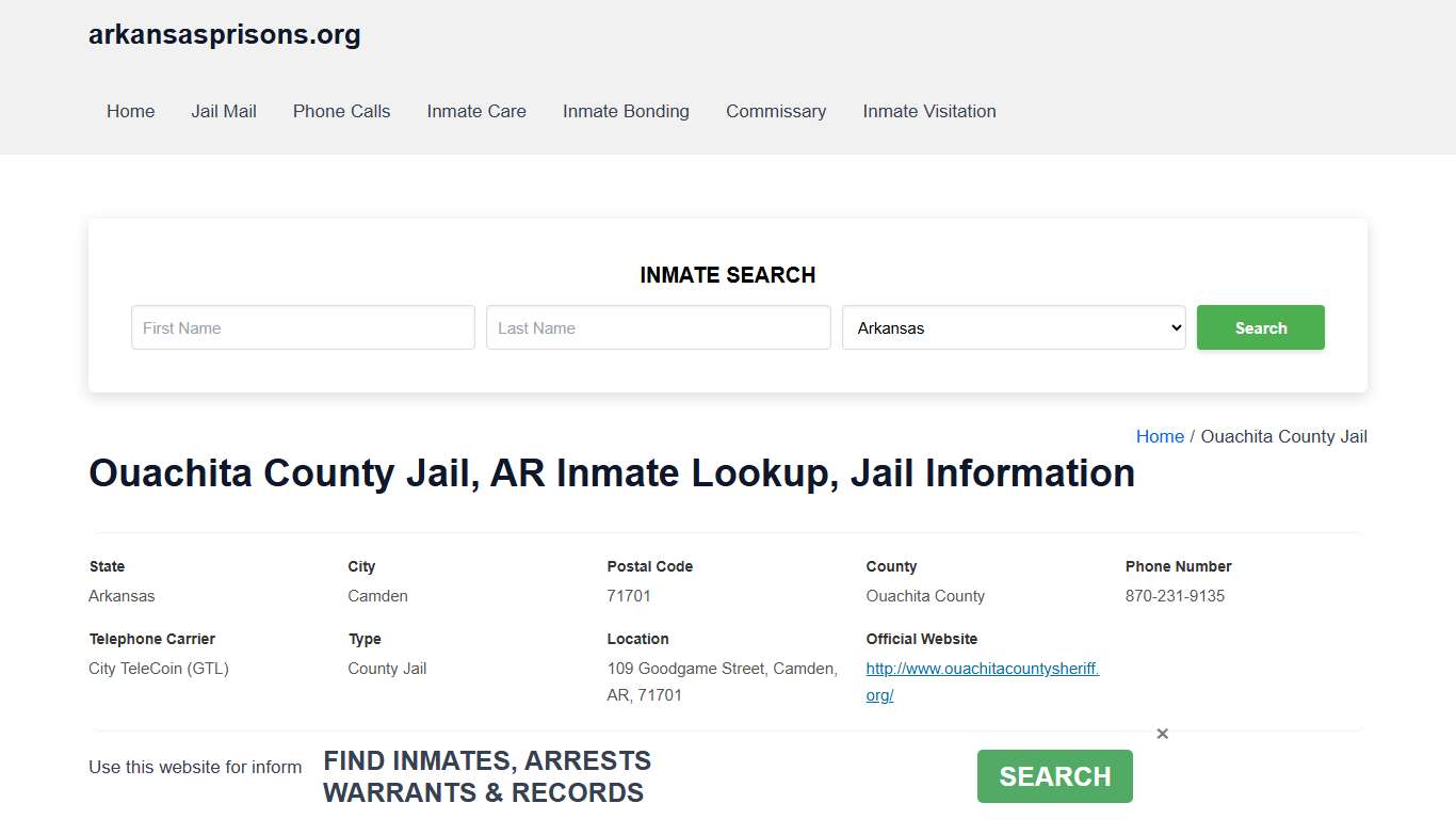 Ouachita County Jail, AR - Offender Locator, Contacts, Inmate Info